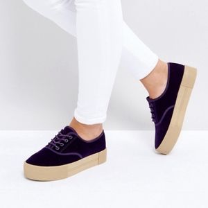 MONKI PURPLE VELVET FLATFORM SNEAKERS